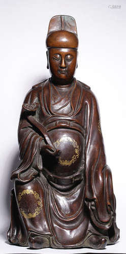 A GILT BRONZE CASTED WENQUXINGJUN STATUE