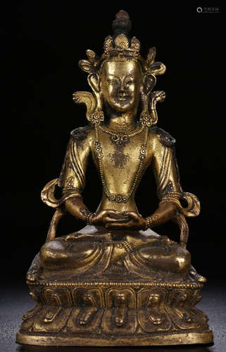 A GILT BRONZE CASTED AMITABHA BUDDHA STATUE