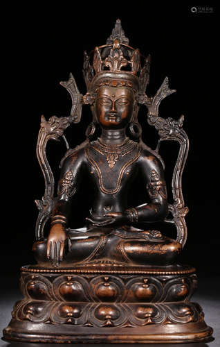 A COPPER&SILVER CASTED SAKYAMUNI BUDDHA