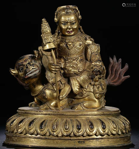 A GILT BRONZE CASTED VAISHRAVANA STATUE