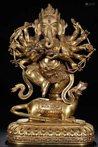 A GILT BRONZE CASTED CAISHEN BUDDHA STATUE