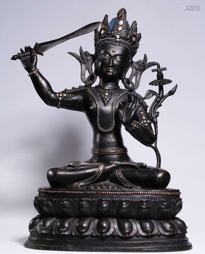 A COPPER&SILVER MANJUSRI BUDDHA STATUE