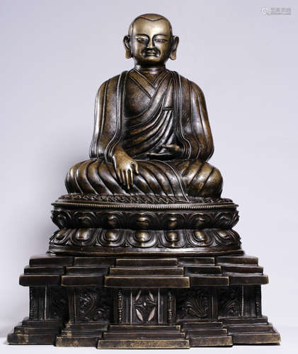 A COPPER&SILVER CASTED BUDDHA STATUE