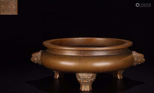 A COPPER CASTED DOUBLE EAR CENSER