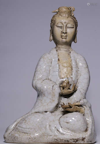 A FANGGE GLAZE GUANYIN BUDDHA STATUE