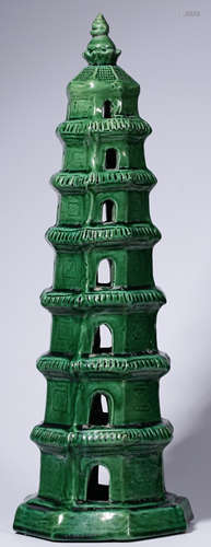 A GREEN GLAZE PAGODA