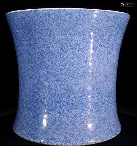 A BLUE GLAZE CARVED BRUSH POT