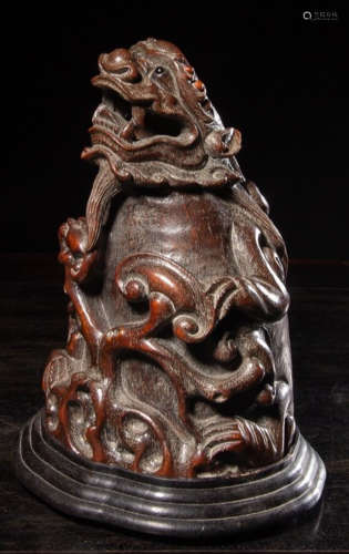 A BAMBOO ROOT CARVED BEAST SHAPE CENSER
