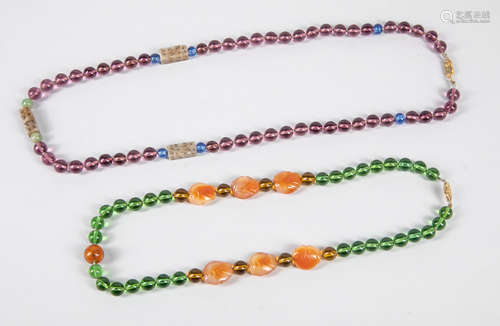 Group of Chinese Export Jade & Peiking Glass Necklace