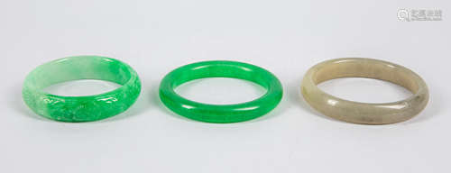 Set of Chinese Jade Stone Bangle Bracelet