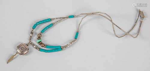 Navajo Sterling Silver Turquoise Liquid Gold Necklace