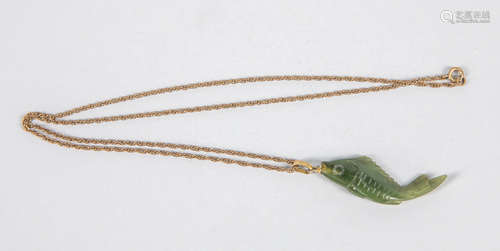 Chinese Carved Green Jade Necklace