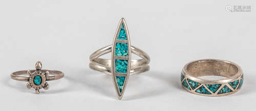 Group Of Navajo Sterling Silver  Turquoise Rings