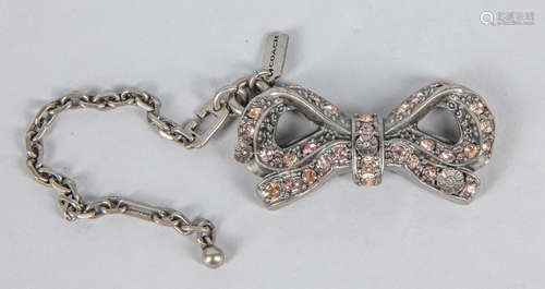 Coach Pewter Rhinestone Bow Bag Charm