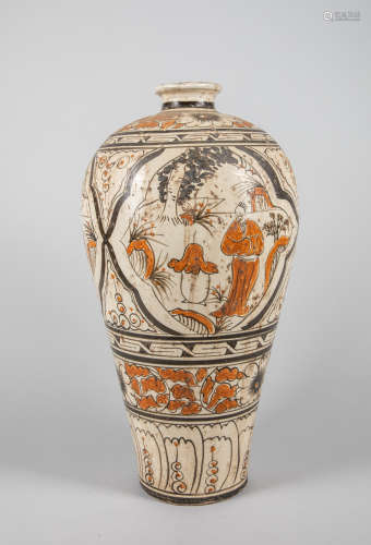 Tall Chinese Cizhou Type Porcelain Vase