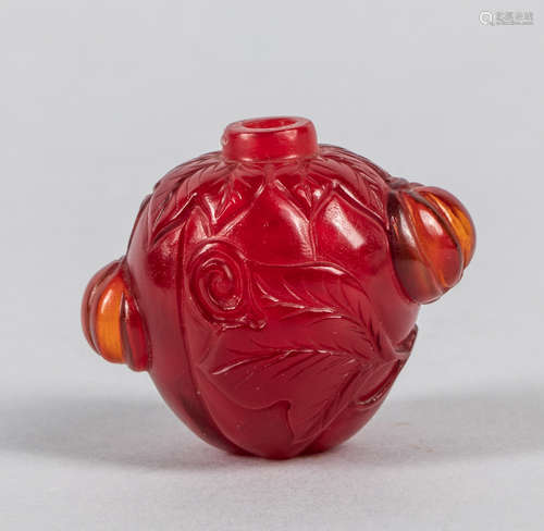 Chinese Carved Ruby Like Glass Snuff Bottle