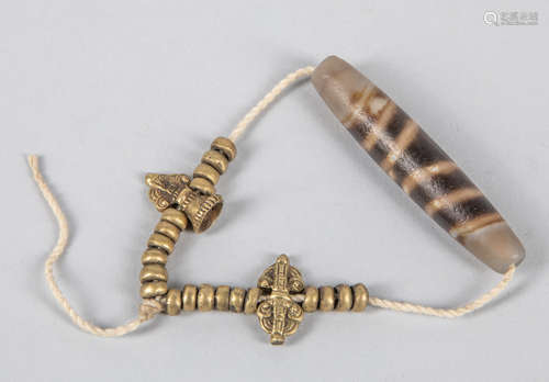 Chinese Dzi Bead & Brass Beads