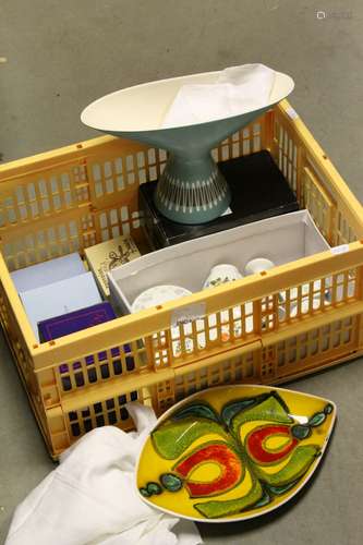 Mixed Lot of Ceramics including Poole Pottery Yellow Ground Delphis Plate, Hornsea Slipware Vase,