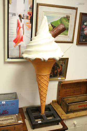 Large Mid 20th century Pavement Shop Display Advertising 99' Ice Cream on Metal Stand, approx.