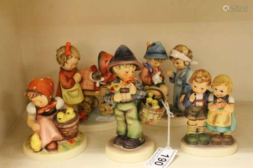 Five Goebel Hummel Figures including Easter Greeting, Doll Mother, Little Nurse Hansel merk dir 7