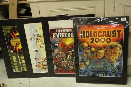 Four mounted film posters to include Holocaust 2000, Les Derniers Jours D'Herculanum, Qu'as-tu