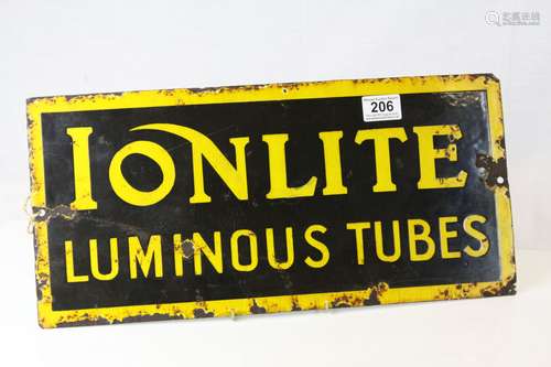 Vintage Enamel Advertising Sign ' Ionlite Luminous Tubes ' 47cms x 22cms