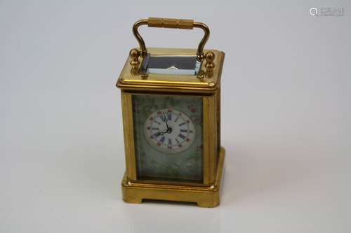 Brass Cased Miniature Carriage Clock with porcelain Panels