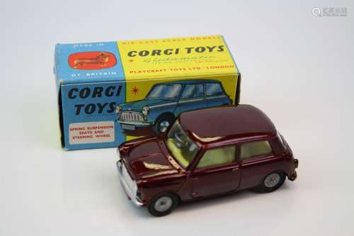 Boxed Corgi Morris Mini-Minor 226 in Maroon with Lemon interior