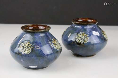 Pair of 1893 Royal Doulton bulbous vases, initialled on base