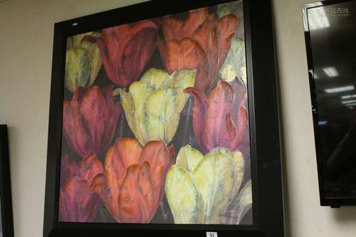 Large Acrylic Painting on Canvas of Flower Heads, 80cms x 80cms, framed