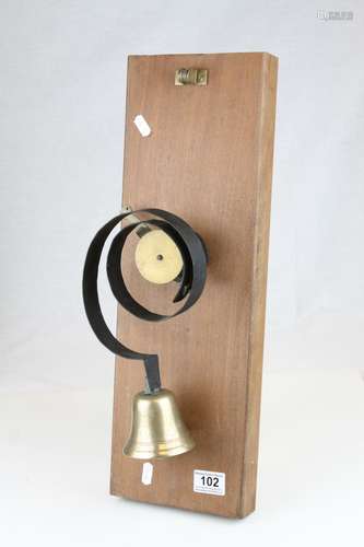 Victorian Bell Metal Servant's Bell on Coil Spring mounted on a Wooden Plaque