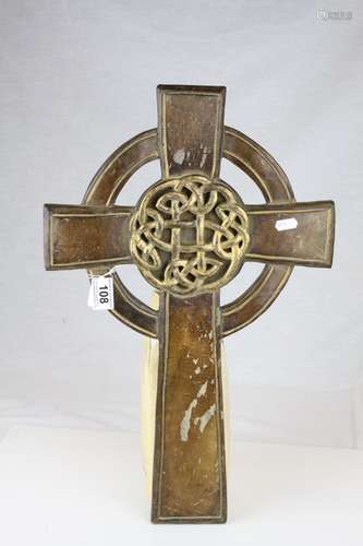 Lacquered and Gilt Finished Wooden Celtic Cross, 55cms high