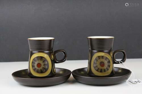 Pair of 1970's Denby Pottery ' Arabesque ' Coffee Cups and Saucers