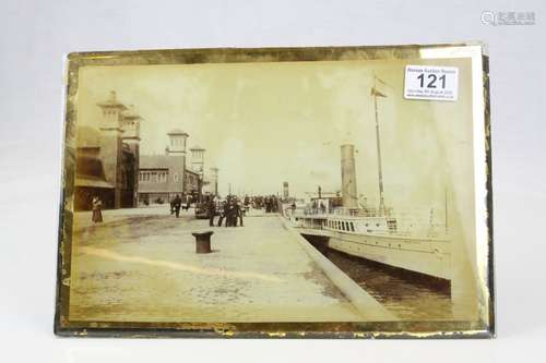 Late 19th / Early 20th century Easel Back Photographic Print on Glass depicting PS Minerva docked at