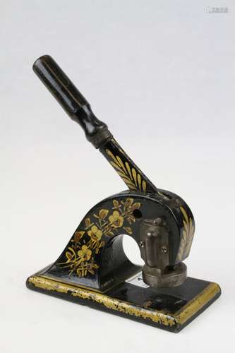 Victorian Cast Iron Stamp Press with Gilt Decoration, brass label ' Jordan & Sons Limited Chancery