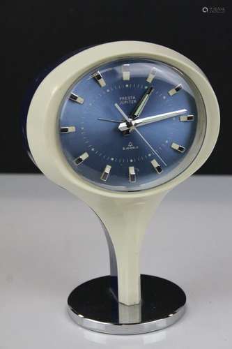 Mid 20th century / Retro ' Presta Jupiter ' Mantle Clock with Blue Face, raised on an atomic form