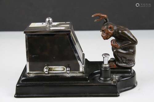 Art Deco ' Ronson 'Pik a Cig' Novelty Chrome, Enamel and Spelter Cigarette Dispenser with Match