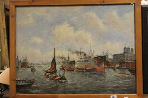 Van Reken, Conrad (1878 - 1959), Dutch School, Large Oil Painting on Canvas of Harbour Scene, signed