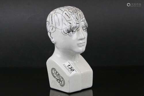 Pair of Contemporary Ceramic Bookends in the form of L. N. Fowler Phrenology Head, 20cms high