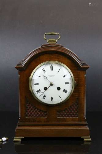 Early 20th century 8 Day Mahogany Cased Bracket Clock with French Movement, the White Enamel Face