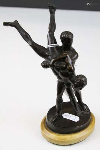 Bronze Figure Group of Two Male Nude Wrestlers titled ' Lutteur De Florence ' (Wrestlers of