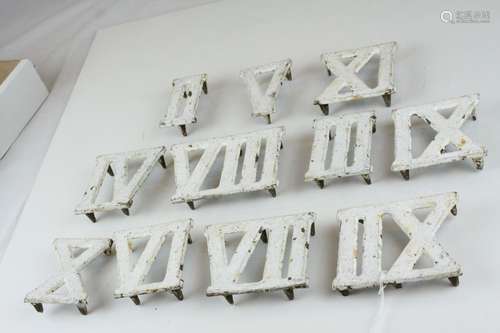 Eleven Painted Metal Roman Numerals, each 9cms high