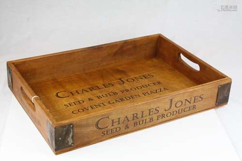 Wooden Tray marked ' Charles Jones Seed & Bulb Producer ', 56cms x 38cms