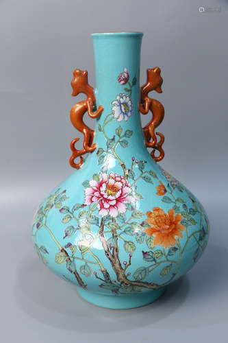 A Chinese Green Glazed Floral Porcelain Vase