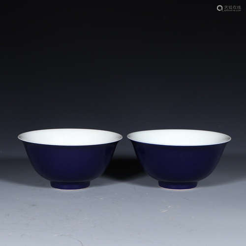 A Pair of Chinese Blue Porcelain Bowls