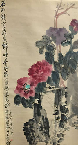 A Chinese Flower-and-plant Vertical Scroll, Wu Changshuo Mark