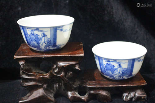 A Pair of Chinese Blue and White Porcelain Teacups