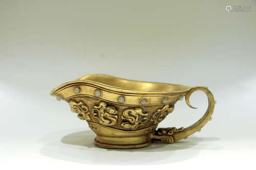 A Chinese Bronze Gilding Wine Cup