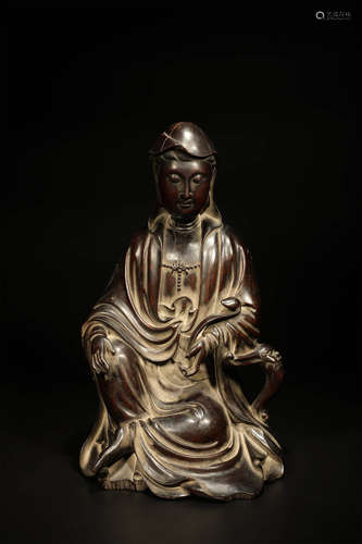 A Chinese Red Sandalwood Sitting Guanyin Statue