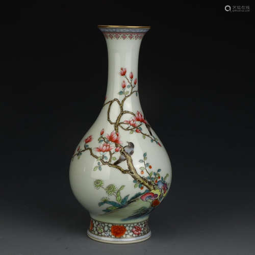 A Chinese Famille Rose Floral Porcelain Vase